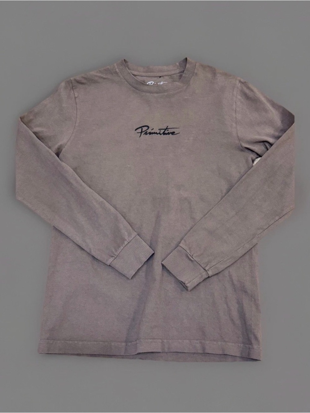 PRIMITIVE Nuevo Brown Solid Crew Neck Long Sleeve Logo Jersey T-Shirt Size S
